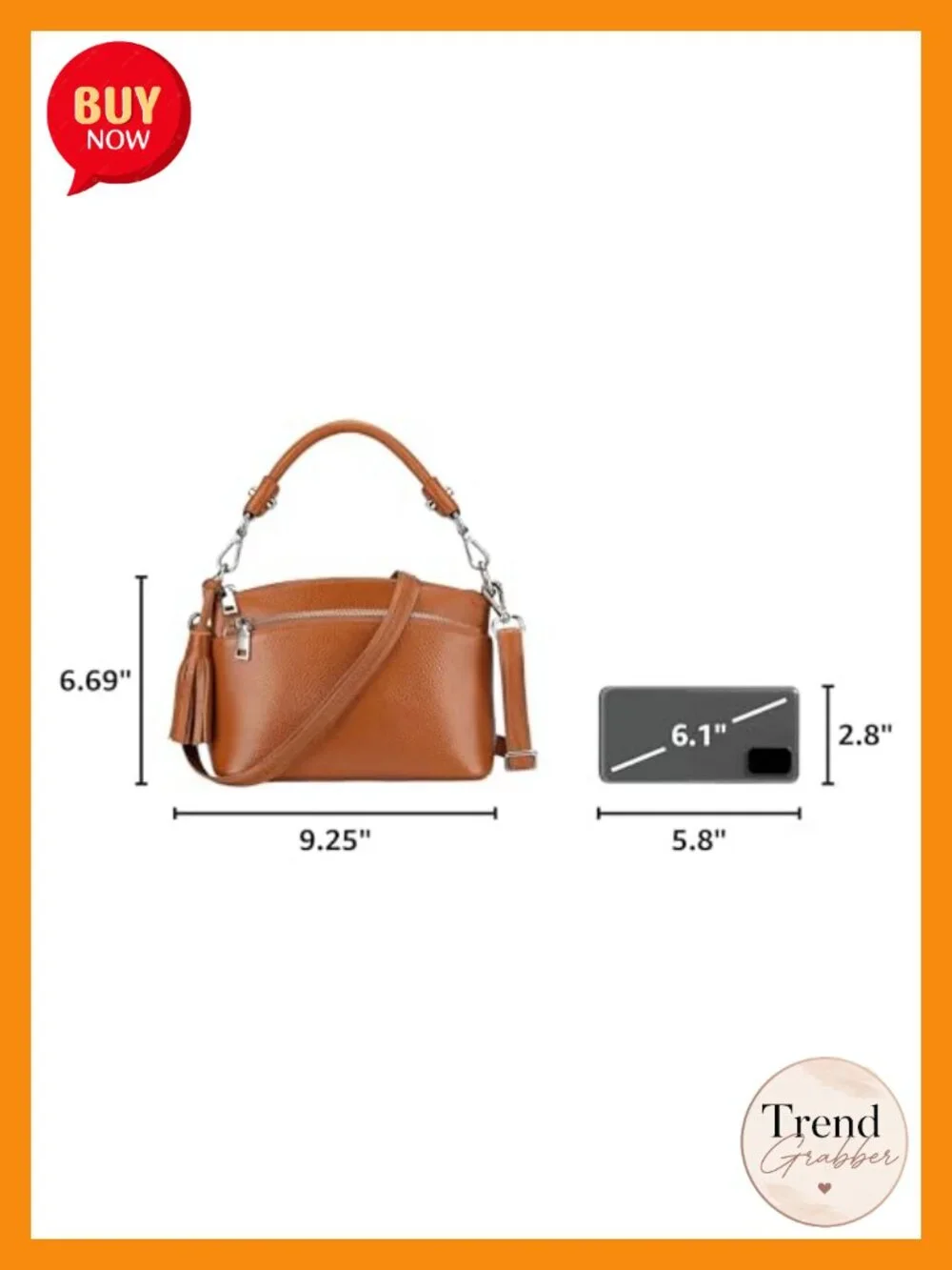 Genuine Leather Crossbody Bag with 7 Pockets Detachable Straps Satchel Handbag